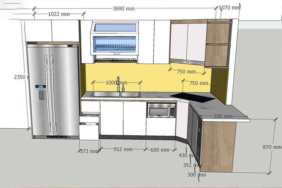 Kích thước tủ bếp trên treo tường